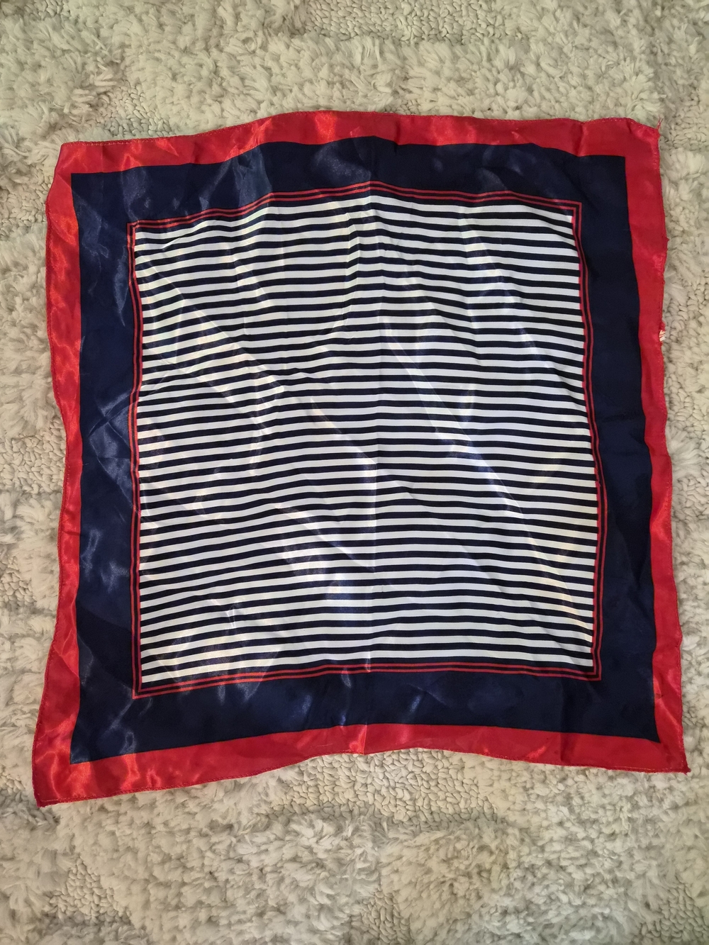 4th Of July Striped Navy and White Silk Scarf with Red Border